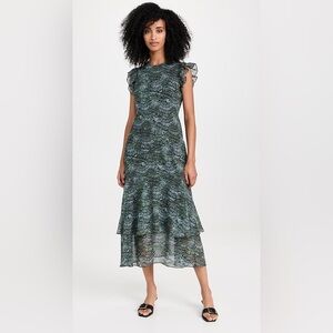 Scotch & Soda Sleeveless Midi Flounce Dress in Feather Bottle Green